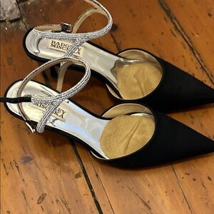 Badgley Mischka Black Heels with Silver Straps